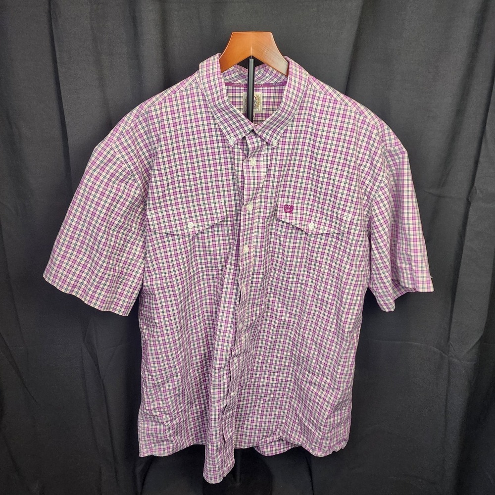 Cinch Mens Short Sleeve Shirt‎ Western Size XXL Purle Plaid Pattern